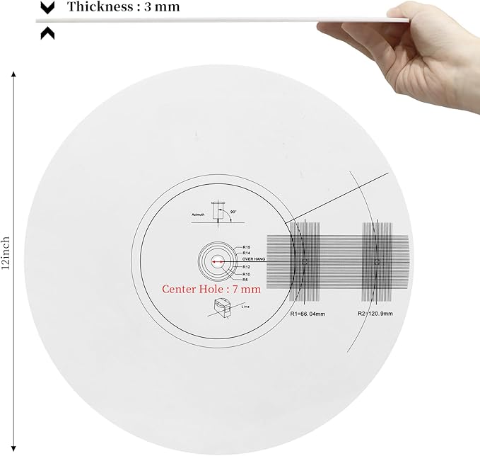 Turntable Cartridge Alignment Protractor Mat, 12 inch Acrylic Vinyl Record Mat, Anti-Slip LP Vinyl Record Pickup Calibration Plate for Turntable Accessories (Style B)