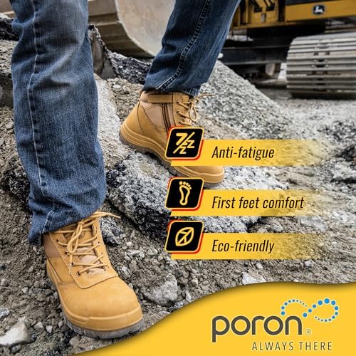 ROCKROOSTER Mens Work Boots, 6 inch Steel Toe Side Zipper Safety Wheat Black Slip Resistant Work Boot, TPU Outsole Breathable Leather Shoes, ASTM F2413-18 Static Dissipative SD (AK050 & AK050BK)