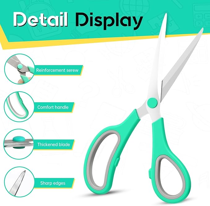 Scissors 8.5 Inch scissors all purpose for Office, Home, Sewing,and Crafts,Soft Comfort-Grip Right/Left Hand 3-Pack, Multicolor