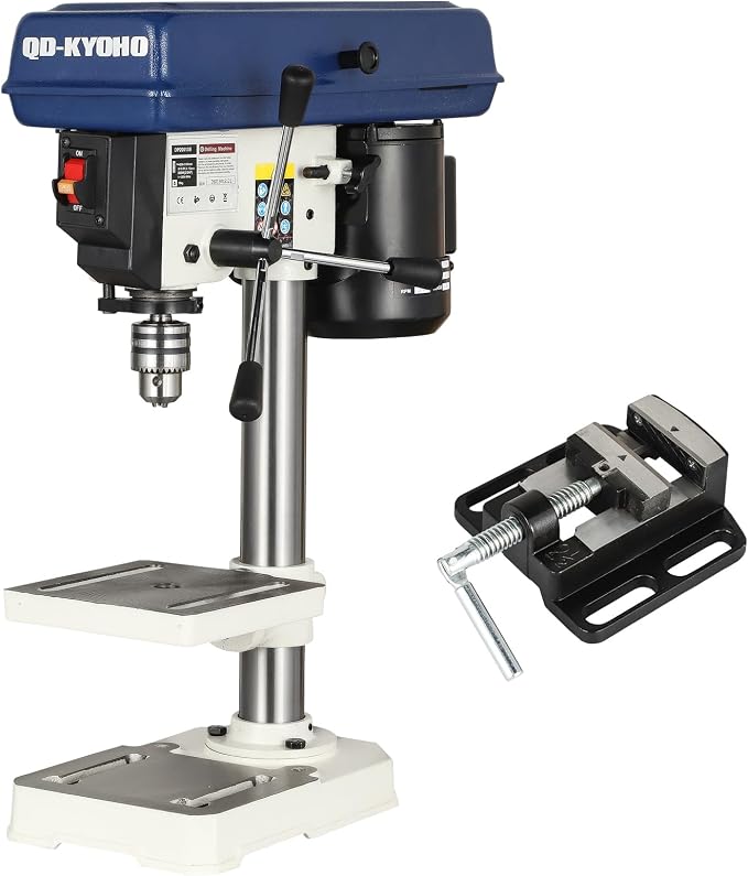 QK-KYOHO 8" Benchtop Drill Press - 3.1A Motor Drill Press Heavy-Duty Cast Iron Head - Bench Drill Press 5 Speed Adjustable (620-3100 RPM) - 0-45°Tilting&Height Adjustable Table Drill Presses