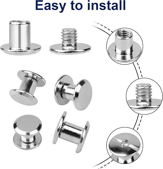 100 Sets Chicago Screws for Leather Crafting 7/20 Inch, 5 Colors of Rivets for Leather, Chicago Screws for DIY Leathercraft (Silver, Light Gold, Bronze, Antique Copper, GunMetel)