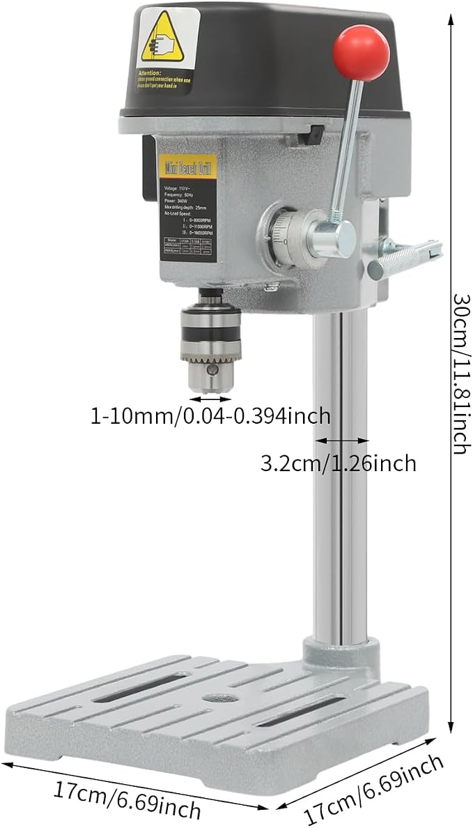 Mini Drill Press, 110V Portable Bench Drill Machine | 3-Speed Pillar Drill, Precision Mini Drilling Tool for Jewelry Making, DIY Crafts, Wood, Acrylic and Plastic