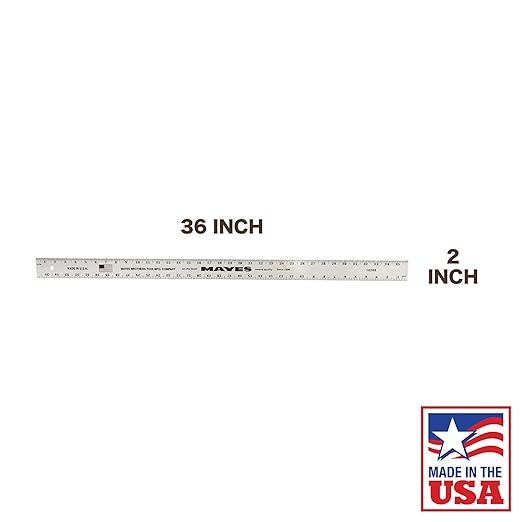 Mayes 10208 36 Inch Straight Edge Aluminum Ruler, Heavy Duty 36 Inch Ruler with Standard Measurements, Extra Thick Precision Straight Edge, Made in USA