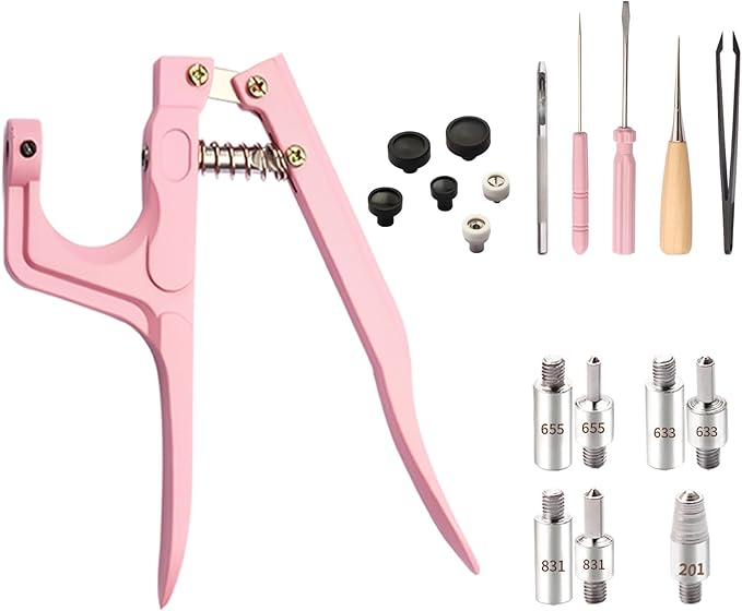 Press Pliers Installment Tool 19 Sets Installs Size on Metal Buckels #655(10mm)#633(12.5mm)#831(15mm) and for 9.5mm Five Claw