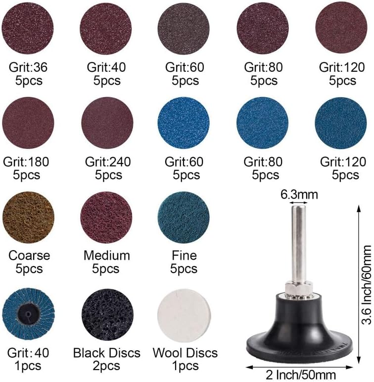S SATC 2 Inch Sanding Discs 70PCS Die Grinder Sanding Disc with 1/4" Holder for Die Grinder Surface Conditioning Disc for Burr Finish Rust Paint Removal