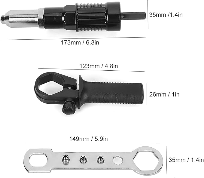 flexman Rivet Gun Adapter for Electric Drill, High Hardness Alloy Steel Electric Handle Tool with Wrench, Riveting Tool Kit for Pull Rivets