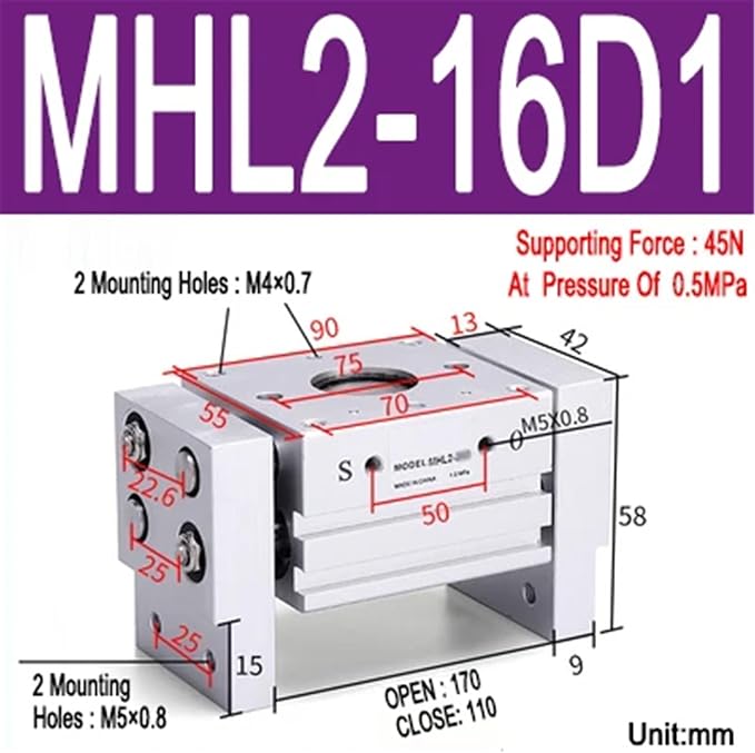 1pcs MHL2 10D 16D 20D 25D 32D 40D 1 2 Pneumatic Gripper Wide Type Air Parallel Cylinder Al Clamps Replacement T Bore 10-40mm(MHL2-16D1)