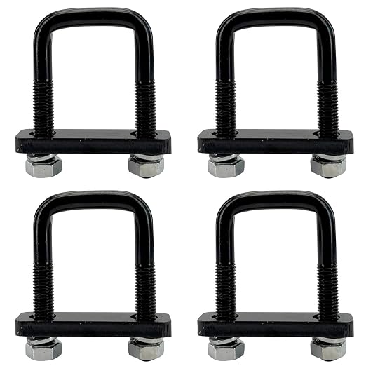 4 Pack Square U-Bolt for Trailer- Fits 2.5 Inch Wide Leaf Springs, Galvanized Steel Clamp Set, Secure Fit for Truck, Boat and Trailers, Black