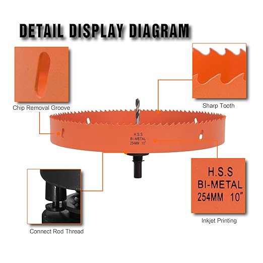 10 Inch Hole Saw with Arbor for Metal Wood Plastic, 10 in Bi-Metal Hole Cutter for Different Project with Smooth and Flat Drilling Edge, Fast Chip Removal, Lighter and Portable