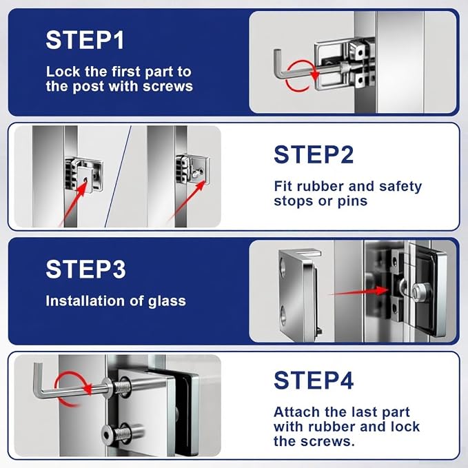 4-Pack Square Glass Clamps, 304 SS, Mirror Polished (LIUCHONGYANG99)
