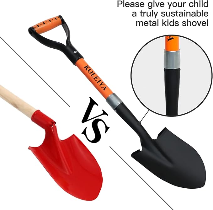 KOLEIYA Kids Shovel, Small Shovels for Digging, Overall Length 28 Inches, Mini D Handle Shovel,Gardening Shovels,Matel Beach Shovel,Camping Shovel Matel+Fiberglass