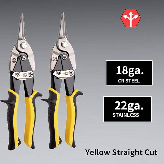 Aviation Tin Snips 3-Piece,Straight Heavy Duty Tin Cutting Shears,Metal Cutters With Comfort Grips and Safety Latch