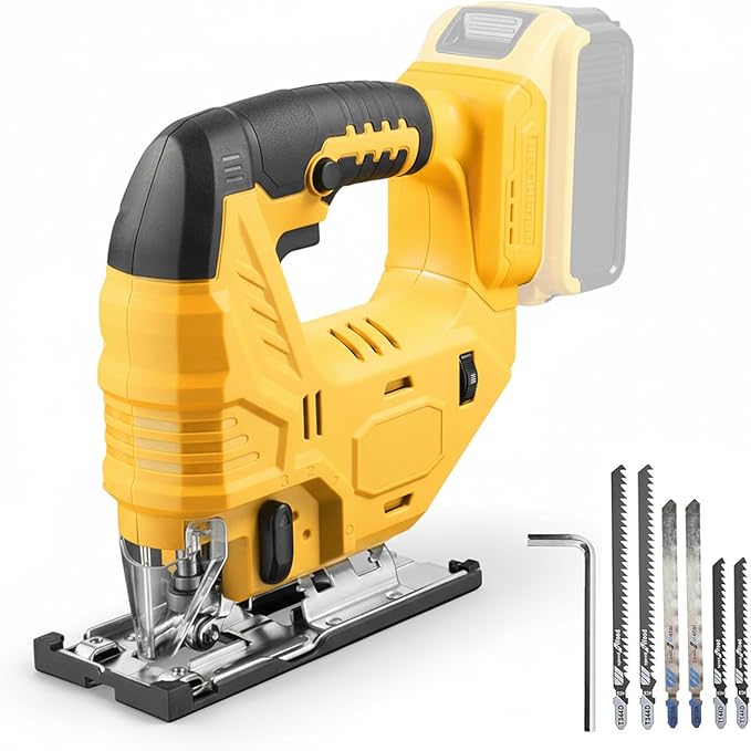 Cordless Jig Saw Compatible with Dewalt 20V Battery, Brushless Jig Saw with 6pcs Blades, 4 Orbital Sets for Wood, Plastic and Metal Cutting (Tool Only, No Battery)