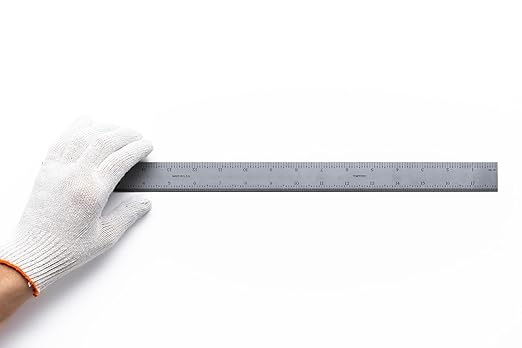 PEC Tools 18"/450mm Rigid Metal Ruler, Satin Chrome Carbon Steel Machinist Rule, Decimal & Metric Graduation (1/10", 1/100", 0.5mm, 1mm), Fully Hardened and Tempered, Made in USA