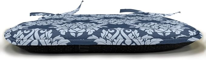 Lunarable Damask Blue Chair Seating Cushion Set of 4, Abstract Antique Royal Motif with Leaves and Swirls, Anti-Slip Seat Padding for Kitchen & Patio, 16"x16", Ceil Blue Violet Blue