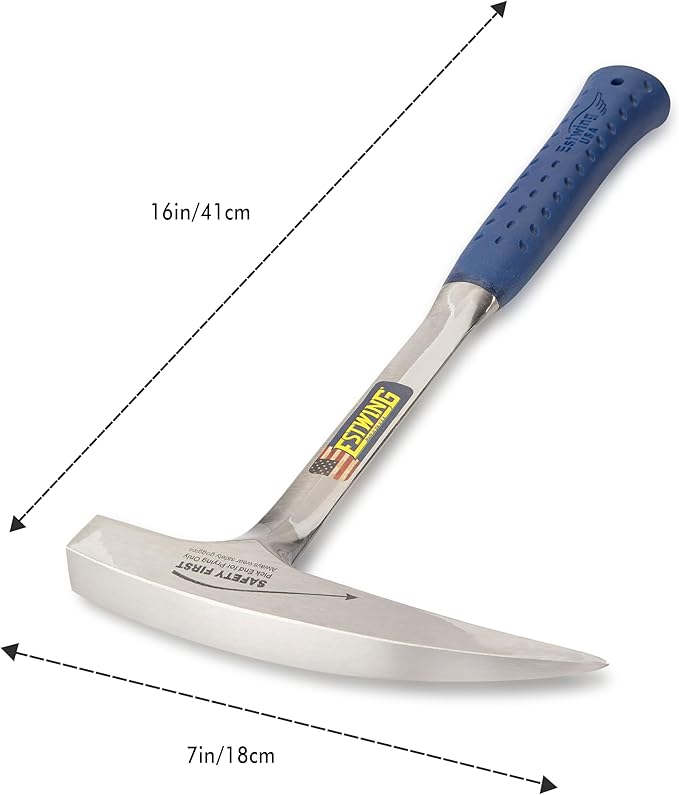 ESTWING Rock Pick - 22 oz USA Made Geology Hammer with Pointed Tip & Shock Reduction Grip - E3-23LP