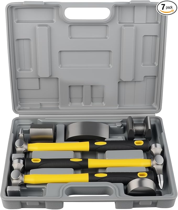 DAYUAN 7Pcs Auto Body Repair Kit, Craft Panel Beating Hammer and Dolly Set Hammer Dent Body Fender Tool