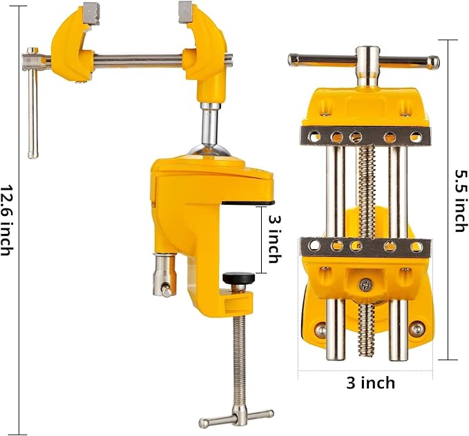 Bench Vise, 360° Swiveling Articulating Vise, Clamp-On Vise for Workbench, Cast Steel Table Clamp Vise, Pipe Vise, Bench Vice for Woodworking, DIY, Drilling, Sawing, Metal Working