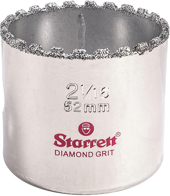 Starrett Diamond Grit Hole Saw 2-1/16" Dia, 1-5/8" Cutting Depth | Ideal For Drilling Small Diameter Holes, 5/8-18 Thread Size, A2/A10 Arbor Type, Silver, KD0216-N