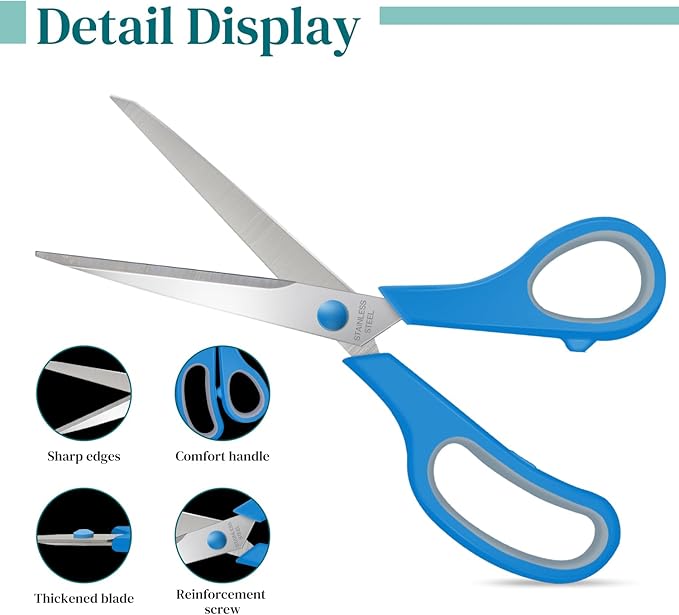 6 Packs Sewing Craft Scissors Bulk,8" Multipurpose Heavy Duty Sharp Scissors,Stainless Steel Shears for Home Office Student Supplies,Blue