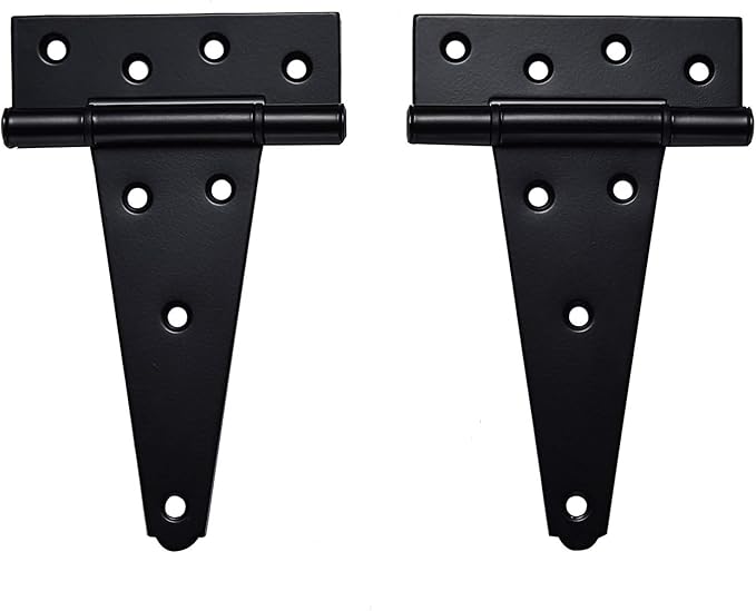 6 Inch T-Strap Shed Door Hinges Heavy Duty,Black Tee Hinge for Wooden Fences,Yard Door,Barn Door Gates, Wrought Hardware Rustproof,2Pack/Set