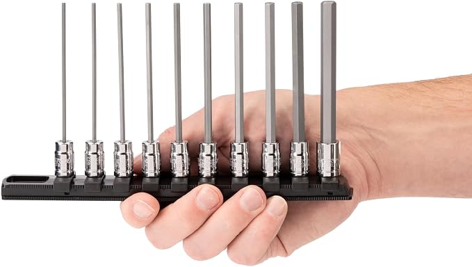 TEKTON Long Hex Bit Socket Set, 10-Piece | SHB90108 | 1/4 Inch Drive, (5/64 - 5/16 in.), Socket Rail