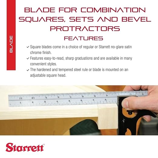 Starrett Blade Only for Combination Squares, Sets and Bevel Protractors - Ideal for Woodworking and Metalworking - 300mm Length, Satin Chrome Finish, 35 Graduation - CB300-35