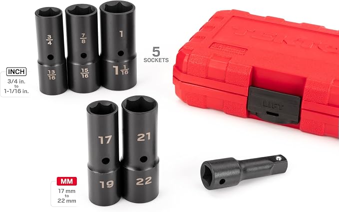 TEKTON 1/2 Inch Drive Impact Flip Socket Set, 6-Piece | SIF92400 | Deep Thin Wall, 6-Point, Case