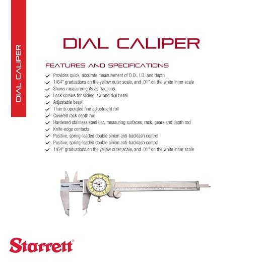 Starrett 120 Series Fractional Dial Calipers for Accurate Measurement with Fitted Plastic Case - White Face, 0-6" Range, -0.002" Accuracy, .010" Graduation - 1202F-6