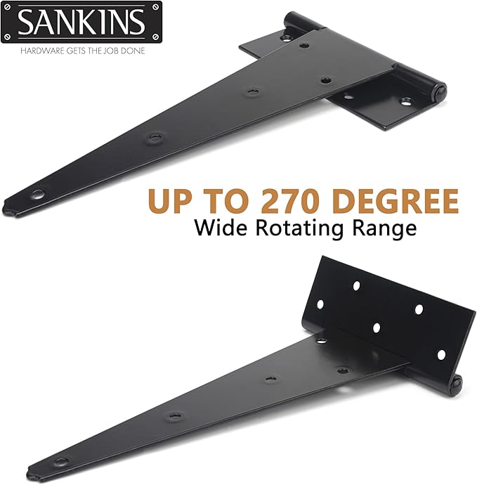 12 Inch T-Strap Shed Door Hinges Heavy Duty, Black Tee Hinge for Wooden Fences, Yard Door, Barn Door Gates, Wrought Hardware Rustproof, 4PCS