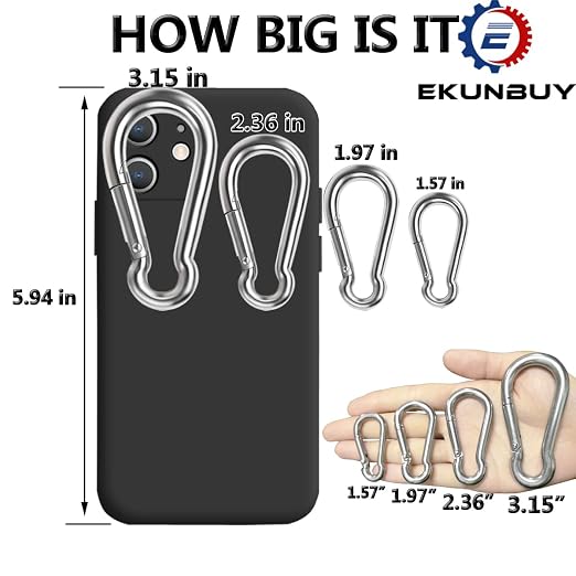 Spring Snap Hooks, 304 Stainless Steel Metal Clip Heavy Duty Rope Connector Small Snap Clamp Key Chain Link Buckle for Hammock Swing Set Outdoor Travel Camping Fishing Hiking