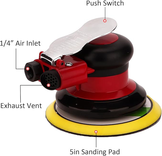 Professional Air Random Orbital Palm Sander, Dual Action Pneumatic Sander, Low Vibration, Heavy Duty