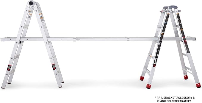 Lift Ladders 22 Foot Reach Adjustable 5 in 1 Multi Position Lightweight Aluminum Step Ladder with Armored J Locks and 375 Pound Capacity, Silver