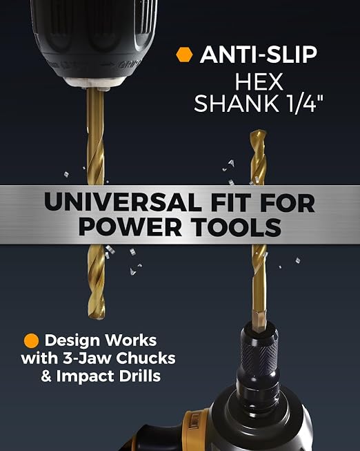 COMOWARE Impact Drill Bit Set - 21 Pcs Hex Titanium HSS Quick Change Impact Driver Bit Set for Wood, Plastic, Aluminum Alloy, Metal, 1/16"-1/2"