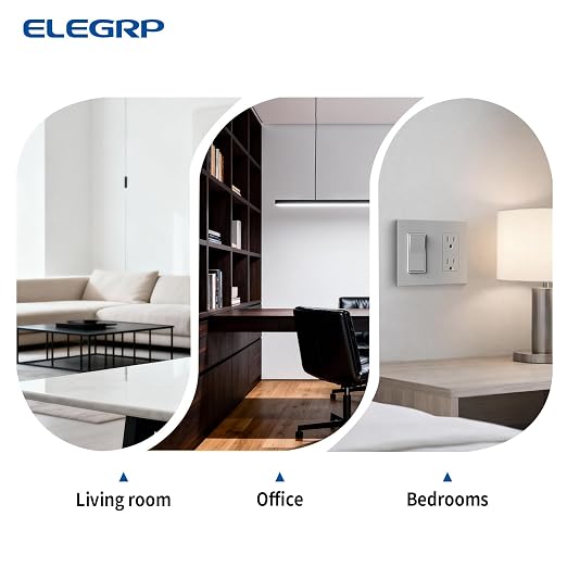 ELEGRP Matte Gray 3 Way Decorator Light Switch, 15A 120-277V, Paddle Rocker Switch Replacement, On/Off Wall Switch, Self-Grounding, Residential Grade, with Mid Wall Plate, UL/CUL, 5 Pack