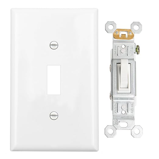Baomain 10-Pack 15 Amp Toggle Light Switch with Wall Plate, Single Pole, Residential/Commercial Grade, On/Off Switch, Glossy White, UL Certified