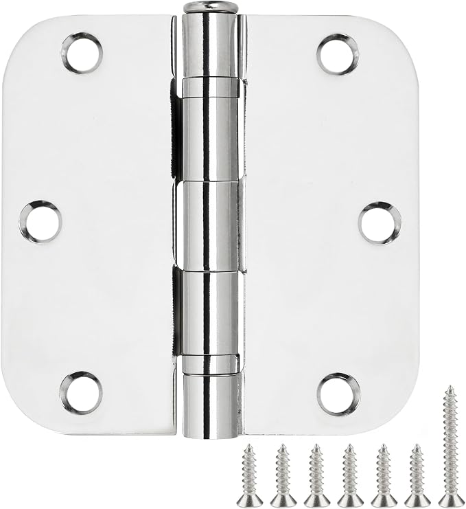 30 Pack Ball Bearing Round Polished Chrome Door Hinges 3.5 Inch 5/8" Radius Anti Squeak Interior 3-1/2"Flat Bifold Standard Bedroom Indoor for Doors 3 ½" Hardware Essentials Home Decor Accessories