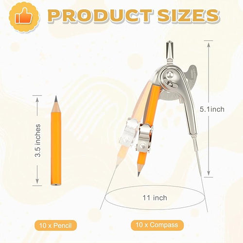 10 Pieces Compass for Geometry Metal Compass Tool Math Compass Bulk Drawing Compass Silver Geometry Compass with Pencil for Student School Classroom Office Woodworking Art Drawing