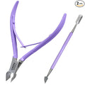 Professional Cuticle Trimmer Nail Cuticle Cutter Stainless Steel Cuticle Nippers with Sharp Blades Double Spring Manicure Tools for Nail Care Pedicure Home Spa (Purple - Pusher Included)
