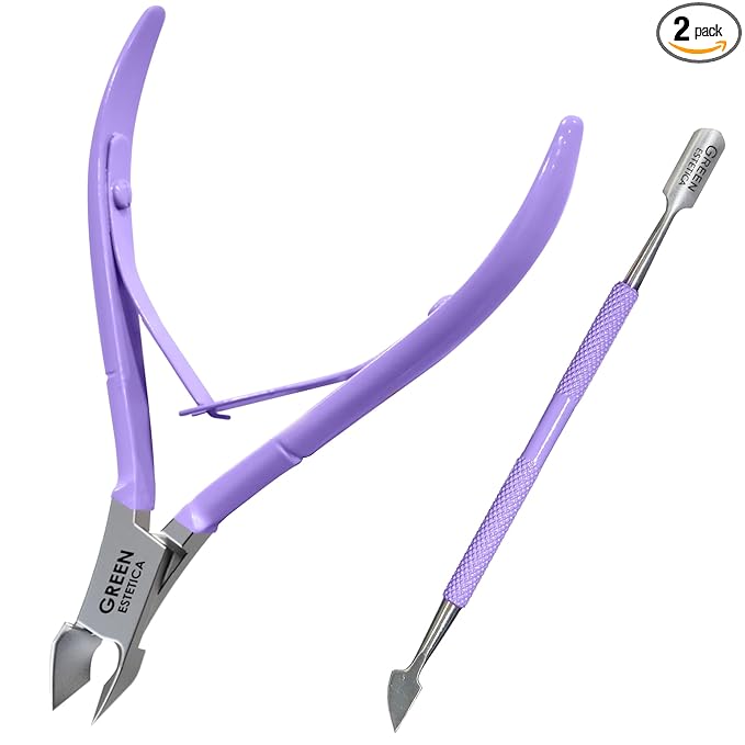 Professional Cuticle Trimmer Nail Cuticle Cutter Stainless Steel Cuticle Nippers with Sharp Blades Double Spring Manicure Tools for Nail Care Pedicure Home Spa (Purple - Pusher Included)