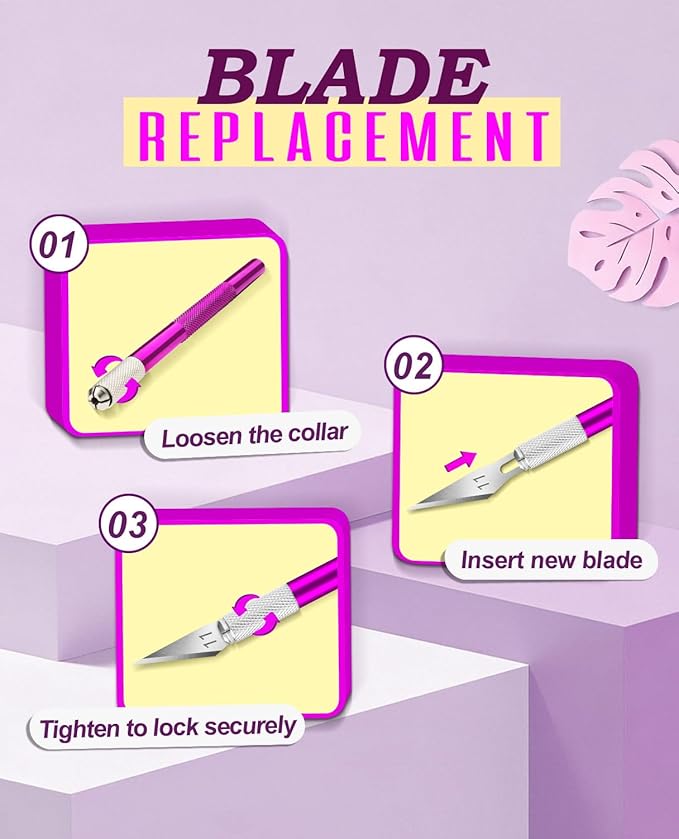 DIYSELF Craft Knife with 10 Extra #11 Blades, Precision Hobby Knife Set with Steel Ruler, Exacto Knife for Crafting, Polymer Clay, Pottery, Paper, Vinyl, Stencil & Model Making (Purple)