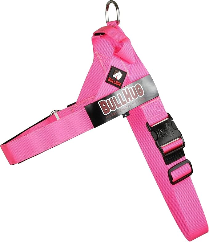 Adjustable Dog Harness– No Pull, No Choke – for English Bulldogs, French Bulldogs, Pugs & Broad-Chested Breeds – Easy, Safe Walks (NEON Pink, Large)