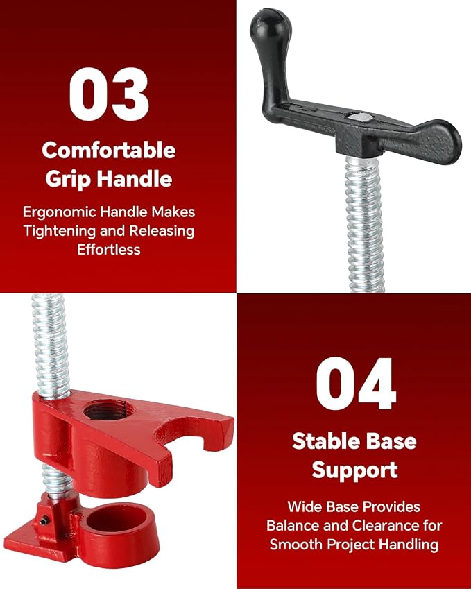 ATPEAM Wood Gluing Pipe Clamp Set | 6 Pack 3/4’’ Heavy Duty Cast Iron Quick Release Pipe Clamps for Woodworking with Unique Foot Design (6, 3/4'')
