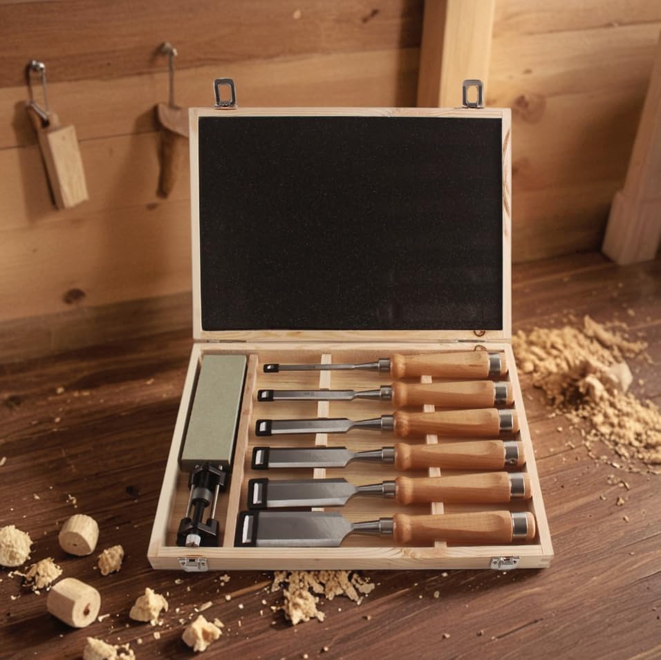 8 Pcs 11.4in Wood Chisel Sets with Wooden Case