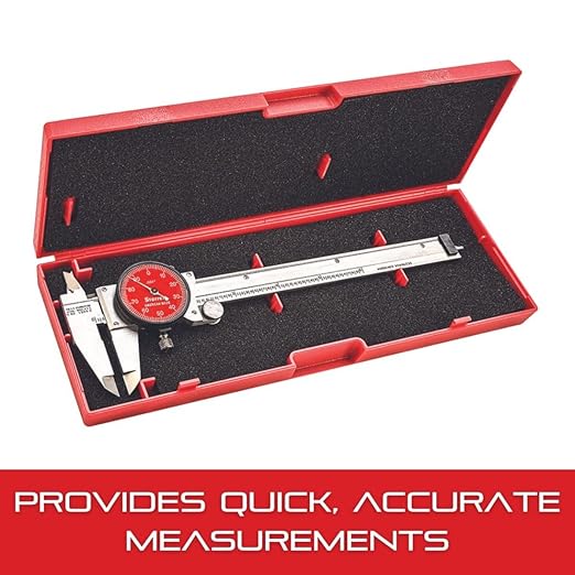 Starrett Starrett 120 Series Stainless Steel Dial Caliper with Lock Screw and Fitted Plastic Case - Red Face, 0-6" Range, .001" Graduation, .001" Accuracy - R120A-6