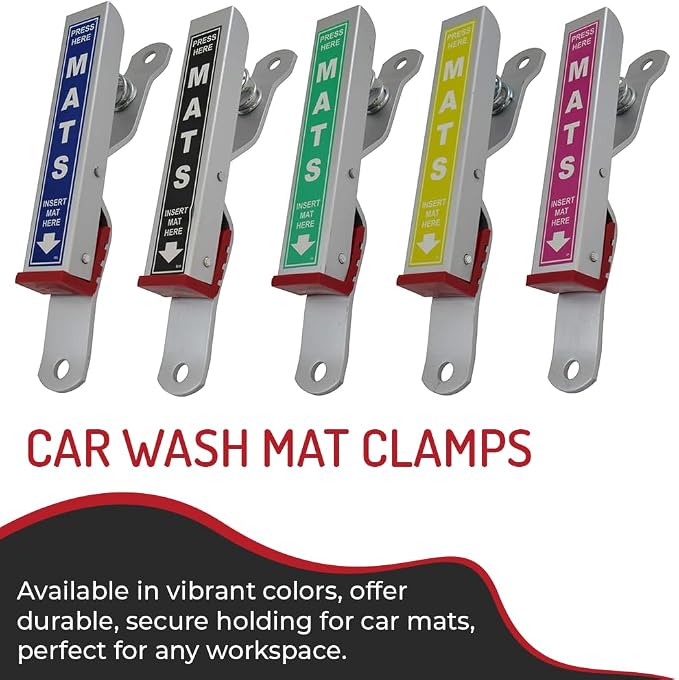 HI-TECH Car Wash Mat Clamps – Heavy-Duty Floor Mat Holders for Cleaning & Drying – Rust-Resistant Aluminum – Mountable – Holds All Mats – Purple, 4 Pack