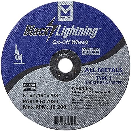 Mercer Industries 617080 Type 1 Double Reinforced Cut-Off Wheel, For All Metals, 6" x 1/16" x 5/8", 25-Pack