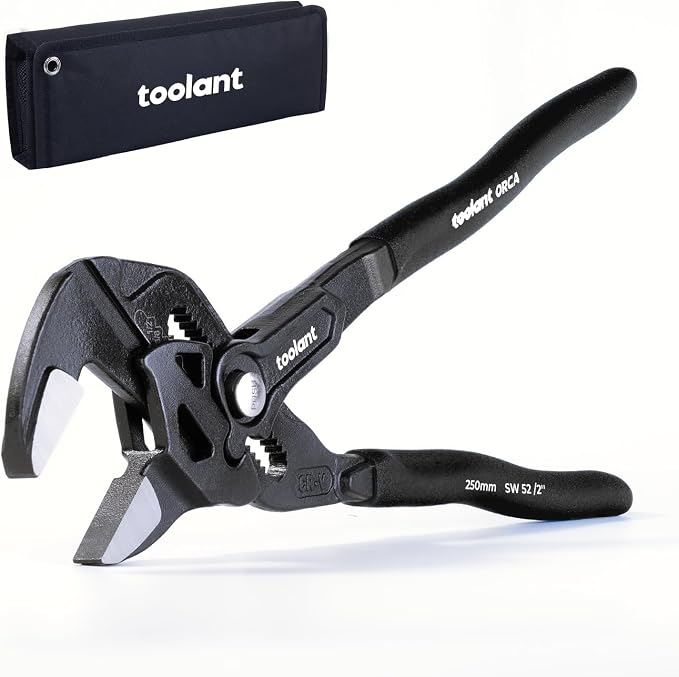 toolant 10-INCH Plier Wrench, CR-V Construction Adjustable Wrench With Pouch, Black Finish Smooth Jaw Pliers, Parallel Jaws with Comfortable Grips, Suitable for All Types of Nuts, Water Pipes, etc