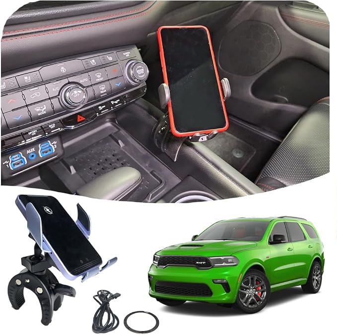 Phone Mount for Dodge Durango 2021-2025 | Dashboard Phone Holder Clamps onto The Center Console | Many attachments: Magnetic, Cradle, Wireless (15W Wireless Cradle)