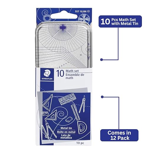 STAEDTLER Geometry Set, 12-Pack, 10 Pieces Per Set, Math Set with Compass and Protractor Set, Ruler and Square Set, Drawing and Measuring Tools with Storage Case for Students, 120 Total Pieces